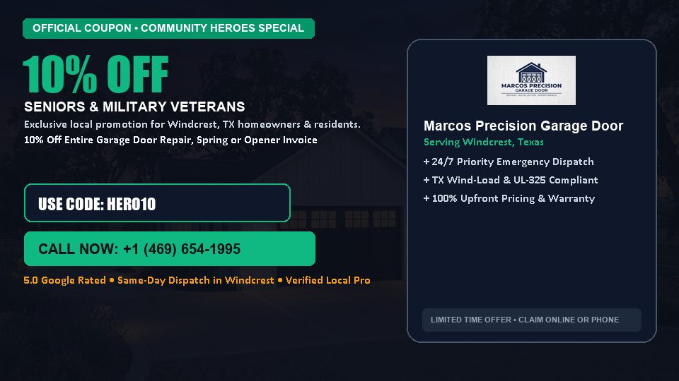 10% OFF Senior, Military & First Responder Discount in Windcrest, TX - Marcos Precision Garage Door